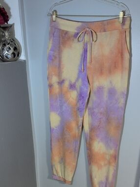 Women's Tie-Dye Joggers in Purple, Orange & Cream